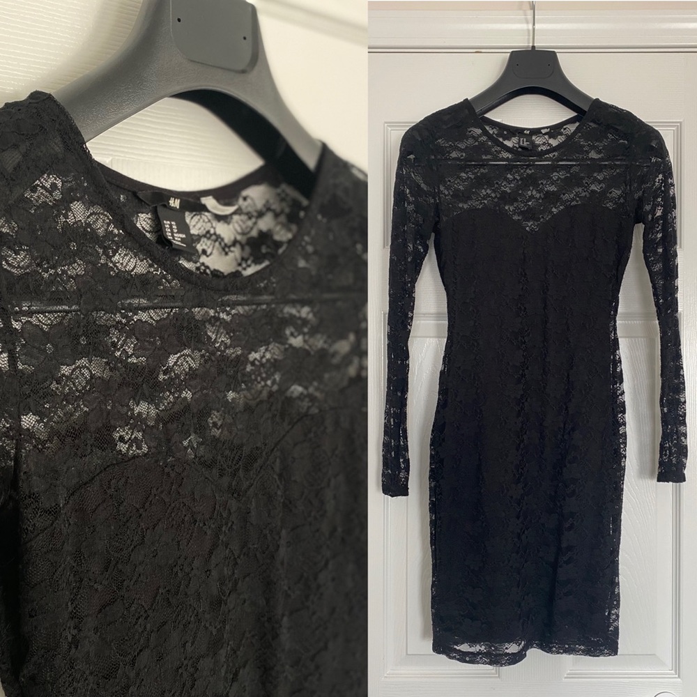 H&M | Black Lace Body-con Long Sleeve Dress